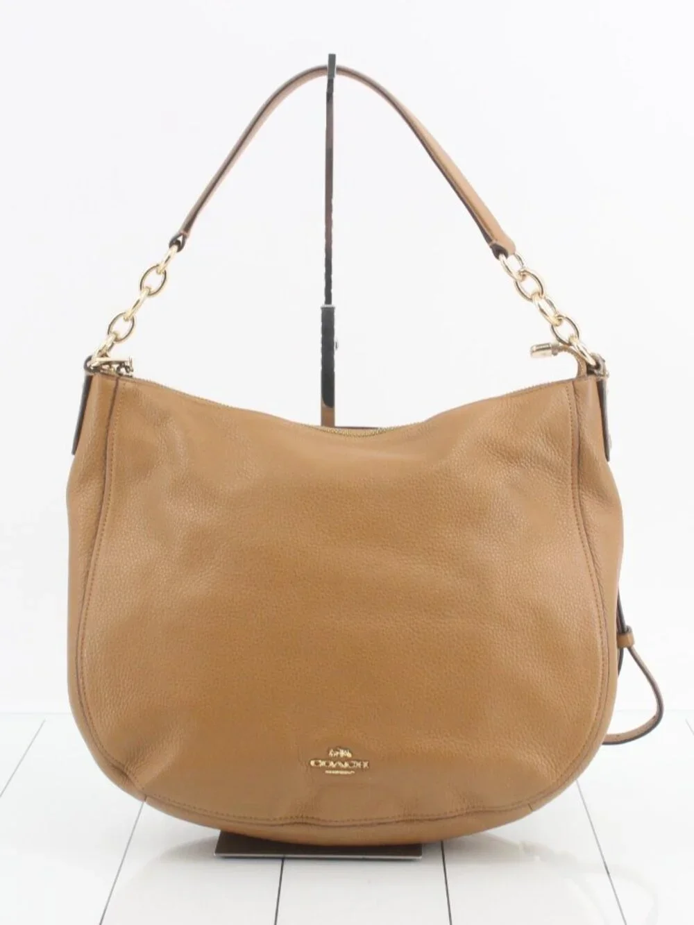 Coach Tan Leather Hobo Bag with Gold Hardware